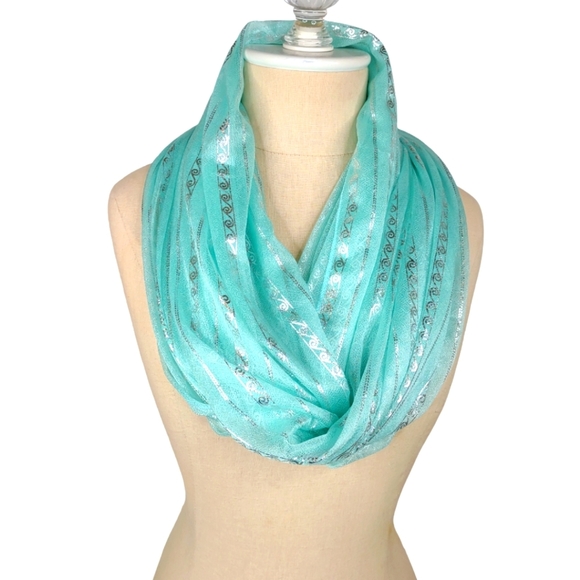 undefined Accessories - Pastel Green and Silver Infinity Scarf Wrap Shawl XL St. Patrick's Day